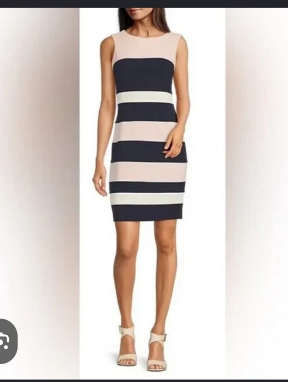 Tommy Hilfiger Navy, Blush & White Striped Midi Sheath Dress